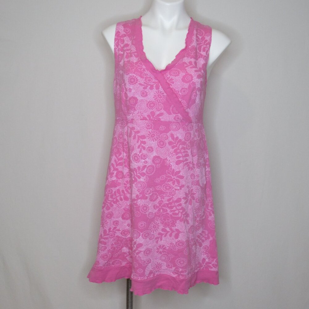 Fresh Produce Pink Floral Faux Wrap Sleeveless Cotton Dress Women's S Small - Picture 5 of 8